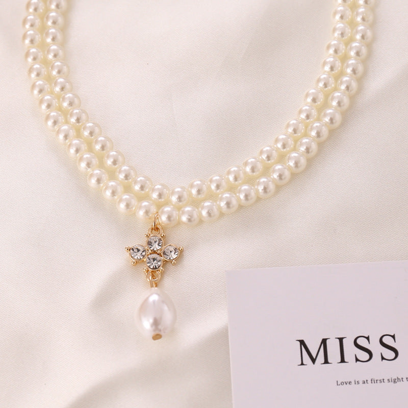 Wholesale Rhinestone Pearl Necklace Clavicle Chain